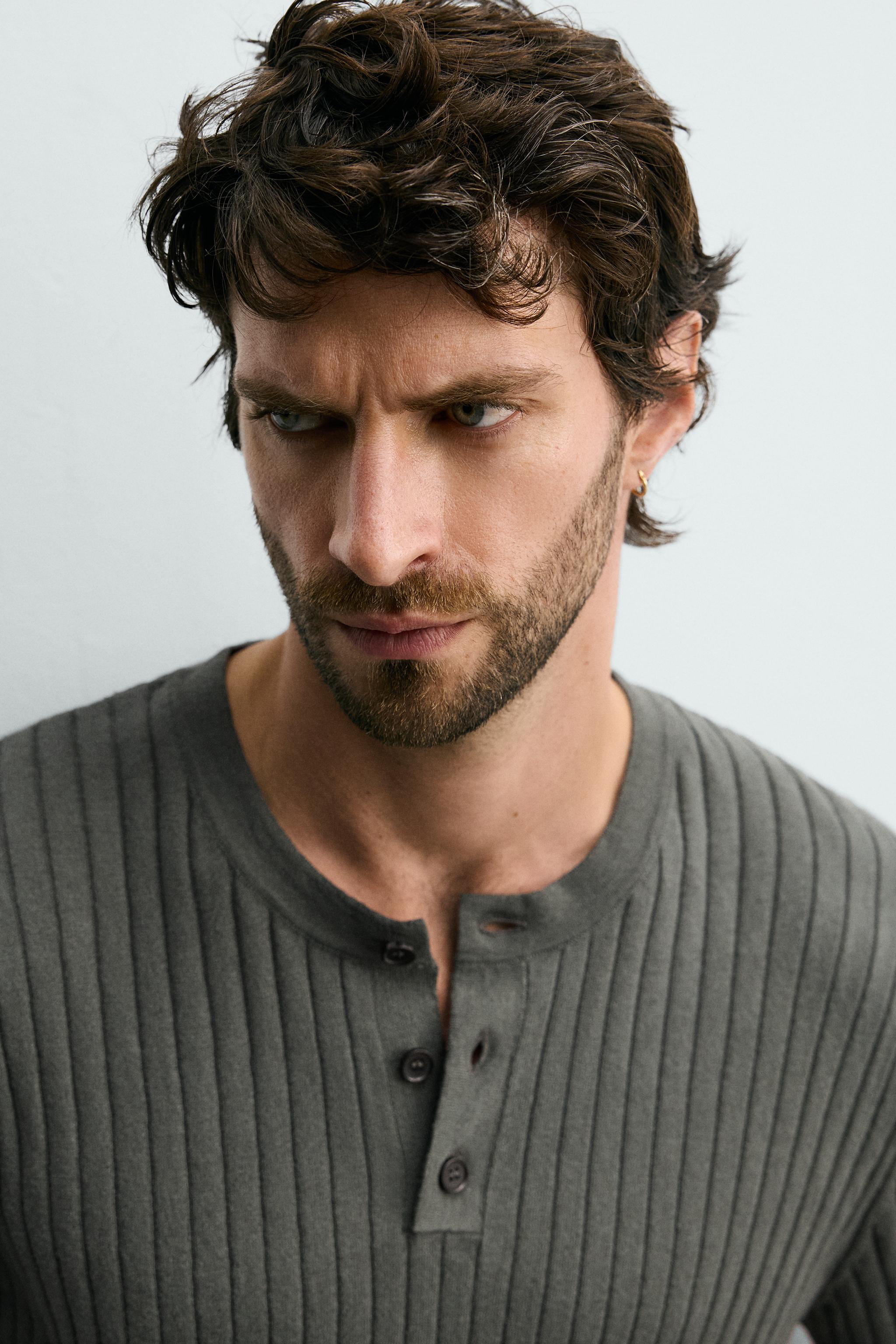 RIB KNIT HENLEY T-SHIRT